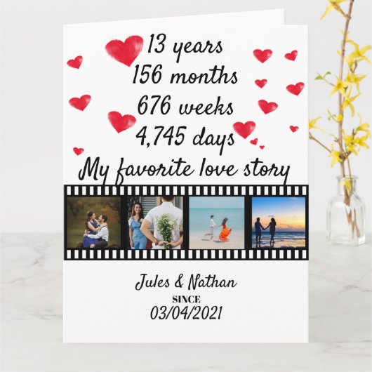 13周年記念フィルムストリップ写真ディスプレイ カード (黄色い花)