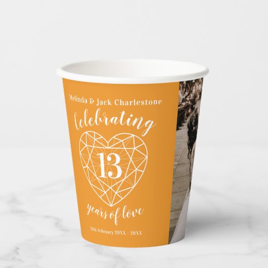 13周年記念結婚の概要ハート写真 紙コップ (正面)