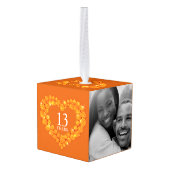 13周年記念結婚ハート2枚の写真シトリン キューブオーナメント (裏面アングル)