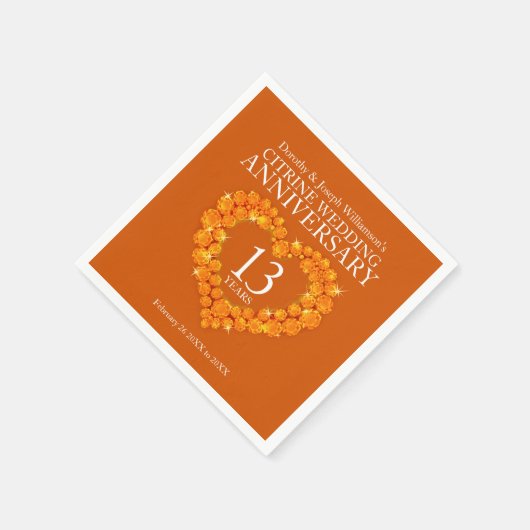 13周年記念結婚パーティーオレンジ スタンダードカクテルナプキン (角)