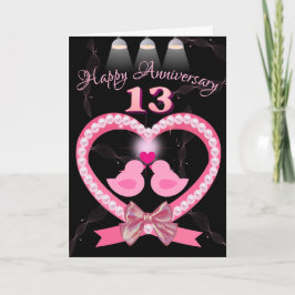 13周年記念結婚ピンクハートラブバード カード