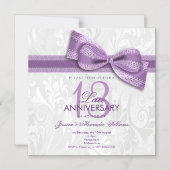13周年記念 ラセのウェディングアニバーサリー ダマスクとフェイクのボウ マグネット招待状 (正面)