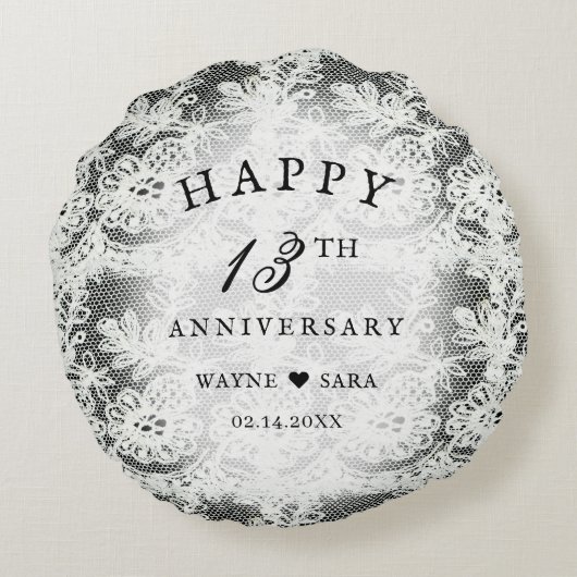 13周年 黒と白のレース ウェディングアニバーサリー ラウンドクッション (裏面)