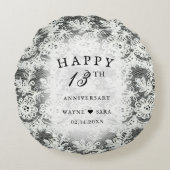 13回目のブラック+ホワイトレースの結婚記念日 ラウンドクッション (正面)