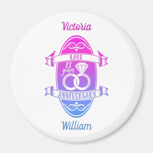 13年伝統的レース13結婚周年 マグネット (正面)