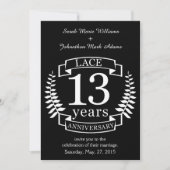 13年目の伝統的な結婚記念日のレース、結婚13周年を祝うためのデザイン 招待状 (正面)