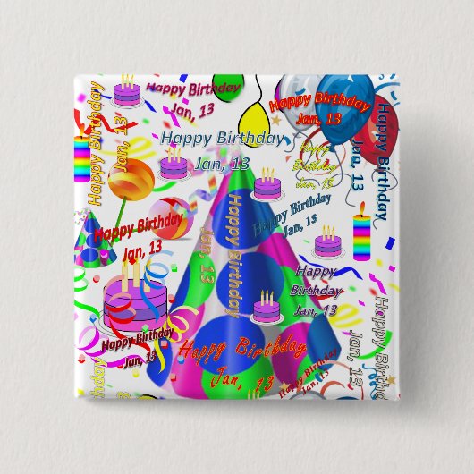 13年1月誕生日スクエアボタン 缶バッジ (正面)