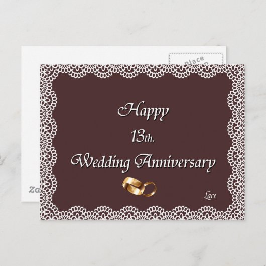 13日おめでとう。結婚周年記念レース ポストカード (正面/裏面)