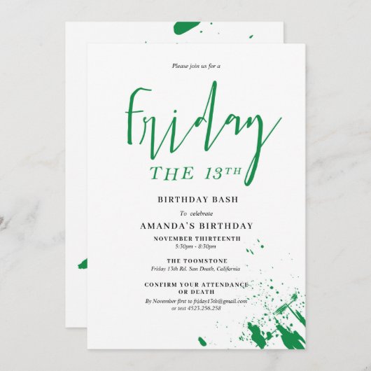 13日の金曜日の誕生日 招待状 (正面/裏面)