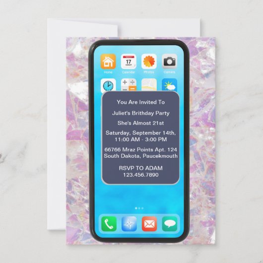 13日14日15日18日21番目の携帯電話誕生日 招待状 (正面)
