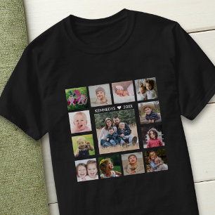 13枚の写真コラージュとテキスト家族の名前のオリジナルデザイン Tシャツ