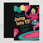 13歳のトランポリンガール 誕生日パーティーに飛び込もう 招待状 (正面/裏面)