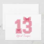 13歳のピンクの恋するお嬢さんボウ公式ティーンエイジャー13 招待状 (正面/裏面)