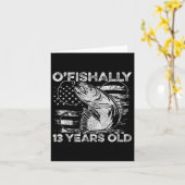 13歳の古いシャツ13誕生日魚釣り カード (黄色い花)