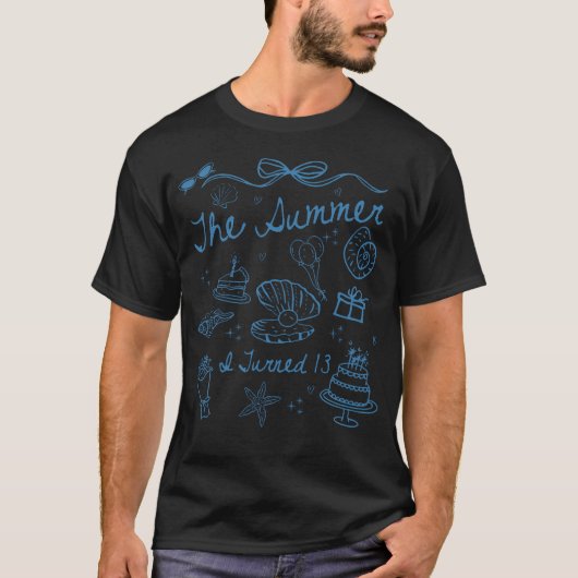 13歳の夏 海辺のかわいいリボン貝殻 Tシャツ (正面)