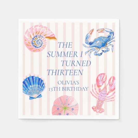 13歳の夏 海辺の13歳の誕生日 スタンダードカクテルナプキン (正面)