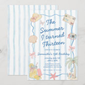 13歳の夏 誕生日おめでとう Whimsical Summer 招待状 (正面/裏面)