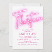13歳の女の子のネオンピンクの誕生日パーティー 招待状 (正面)