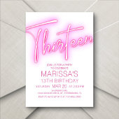 13歳の女の子のネオンピンクの誕生日パーティー 招待状