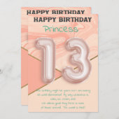 13歳の女の子ハッピーバースデーカード (正面/裏面)