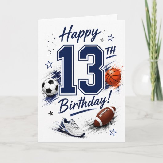 13歳の男の子のスポーツの誕生日 カード (正面)