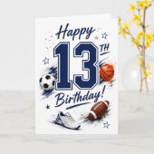 13歳の男の子のスポーツの誕生日 カード (黄色い花)