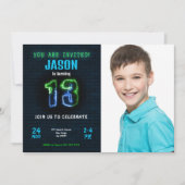 13歳の男の子の誕生日写真招待状 招待状 (正面)