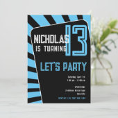 13歳の男子の誕生日-任意の年齢 黒、青 招待状 (スタンド正面)
