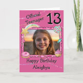 13歳の誕生日おめでとうフォトガール カード (正面)