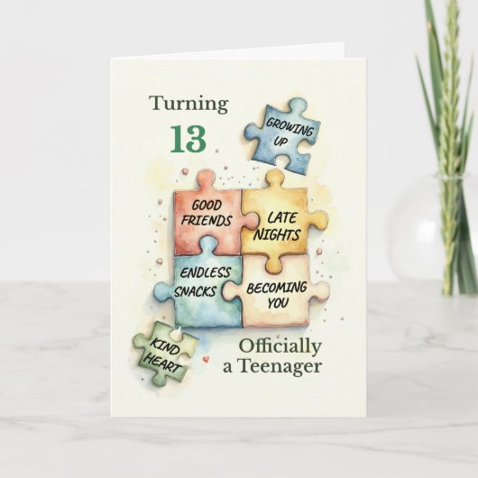 13歳の誕生日おめでとう 成長するパズルのピース カード (正面)