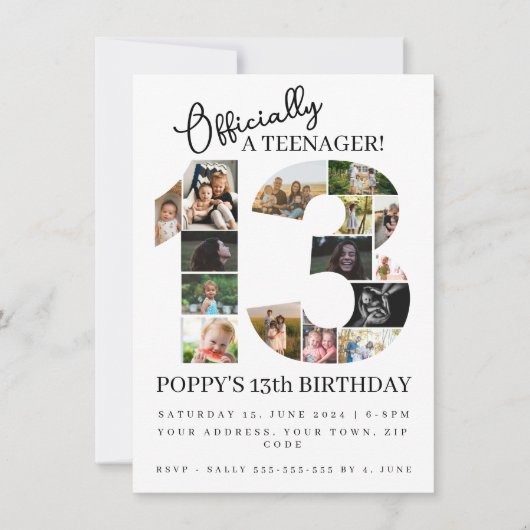 13歳の誕生日が正式に10代の若者写真コラージュ 招待状 (正面)
