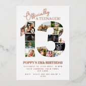 13歳の誕生日が正式に10代の若者写真コラージュ 箔招待状 (正面)