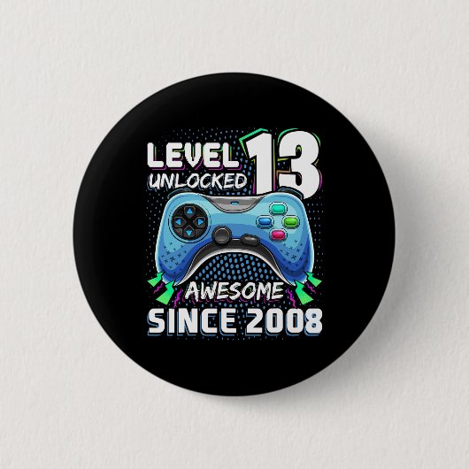 13歳の誕生日におすすめの2008年ビデオゲーム13周年記念 缶バッジ (正面)