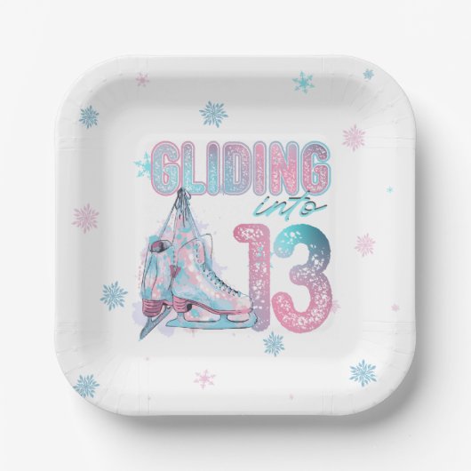 13歳の誕生日のスケートで滑るパーティー ペーパープレート (正面)