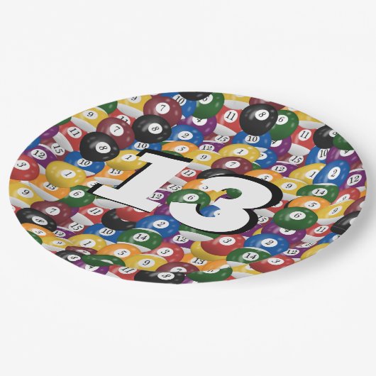 13歳の誕生日のビリヤード・ボール ペーパープレート (アングル)