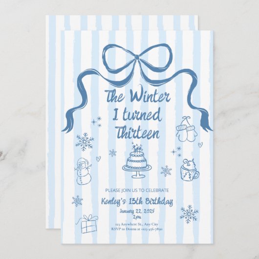 13歳の誕生日の冬の招待状 招待状 (正面/裏面)
