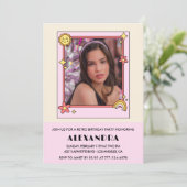 13歳の誕生日の招待レトロGroovy Pinkフローラ 招待状 (スタンド正面)