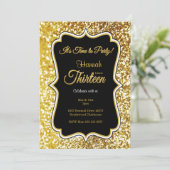 13歳の誕生日の招待状(モノクロと金ゴールド) 招待状 (スタンド正面)