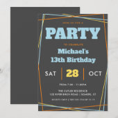 13歳の誕生日またはあらゆる年齢の男子の誕生日, マルチカラー 招待状 (正面/裏面)