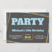 13歳の誕生日または任意の年齢の男子の誕生日, マルチカラー 招待状 (正面)