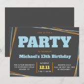 13歳の誕生日または任意の年齢の男子の誕生日, マルチカラー 招待状 (正面/裏面)