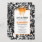 13歳の誕生日を迎える男の子パーティーグラフィティ絵を描 招待状 (正面/裏面)