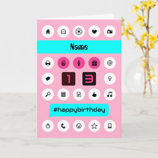 13歳の誕生日を追加した名前頭が切れる電話ピインスパイアンク カード (黄色い花)