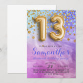 13歳の誕生日コンフェティ招待状 招待状 (正面/裏面)