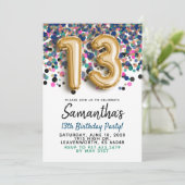 13歳の誕生日ゴールドの紙吹雪の招待状 招待状 (スタンド正面)