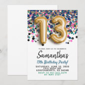 13歳の誕生日ゴールドの紙吹雪の招待状 招待状 (正面/裏面)
