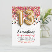 13歳の誕生日ゴールドの紙吹雪の招待状 招待状 (スタンド正面)