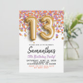 13歳の誕生日ゴールドの紙吹雪の招待状 招待状 (スタンド正面)