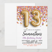 13歳の誕生日ゴールドの紙吹雪の招待状 招待状 (正面/裏面)
