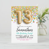 13歳の誕生日ゴールドの紙吹雪の招待状 招待状 (スタンド正面)